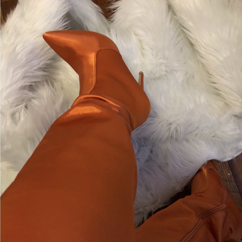 Women's Orange Satiny Over-the-Knee Boots - Sleek Statement Style - Picture 7 of 9